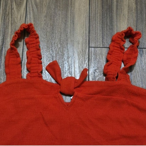 Madewell Red Textured Terry Cloth Ruffle Strap Tie Front Tank Top M0085 XL NEW - Picture 2 of 7
